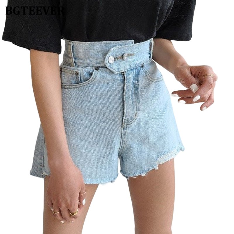 Double Button Jean Shorts - Shorts