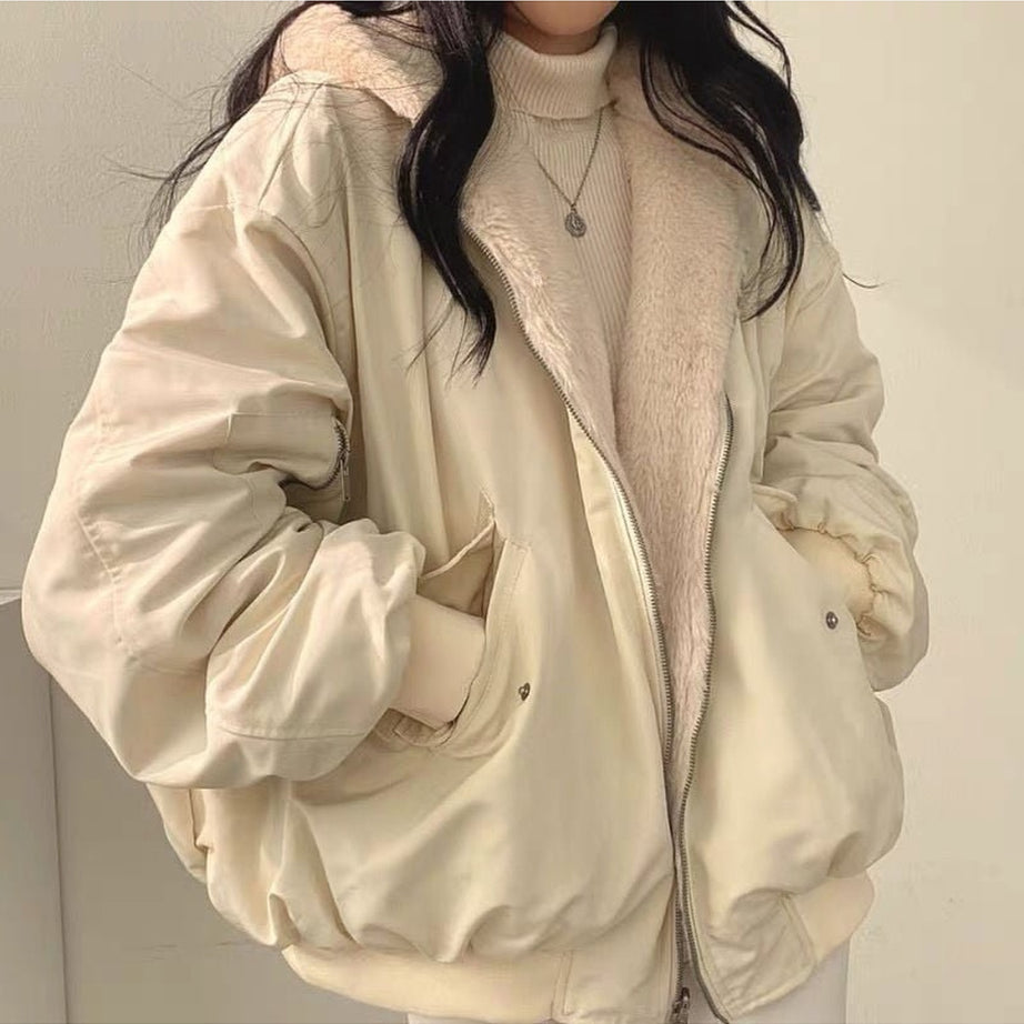 Aesthetic Double-layer Winter Jacket apricot parkas Shoptery