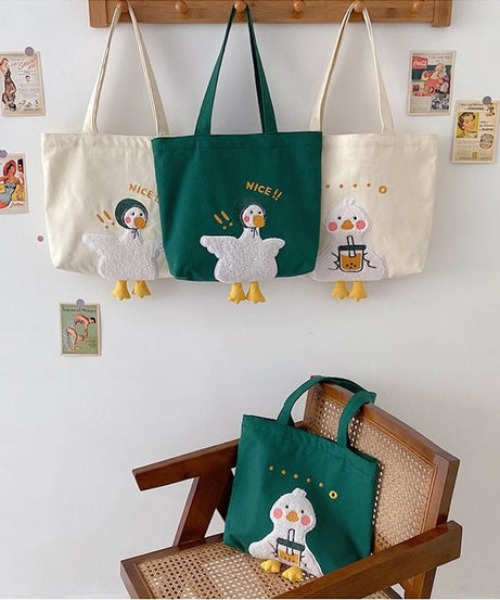 Duck Embroidery Canvas Bag - Bags