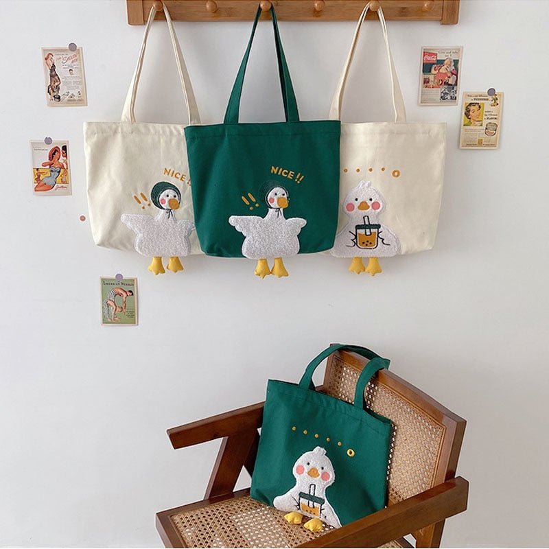 Duck Embroidery Canvas Bag - Bags
