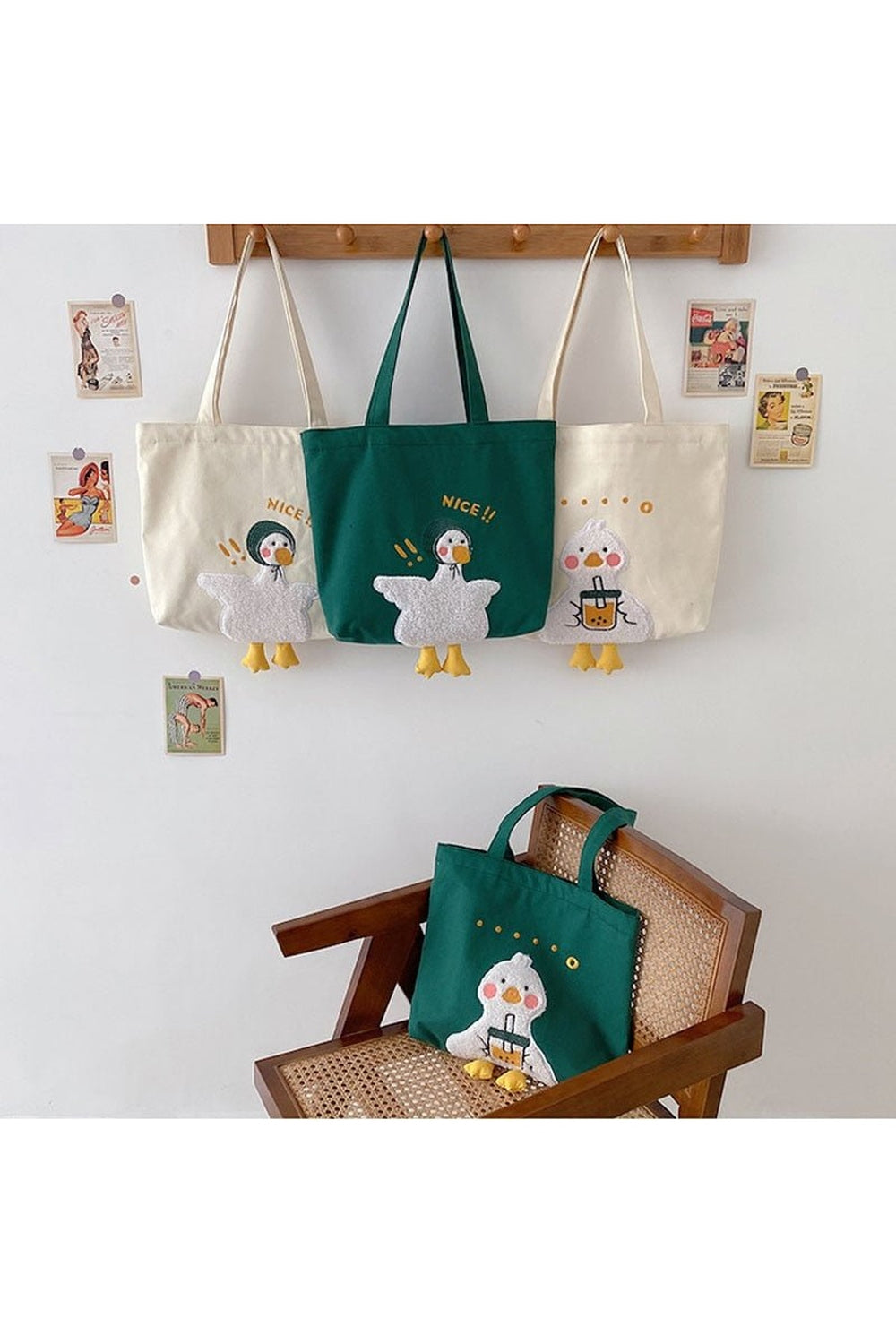 Duck Embroidery Canvas Bag - Bags