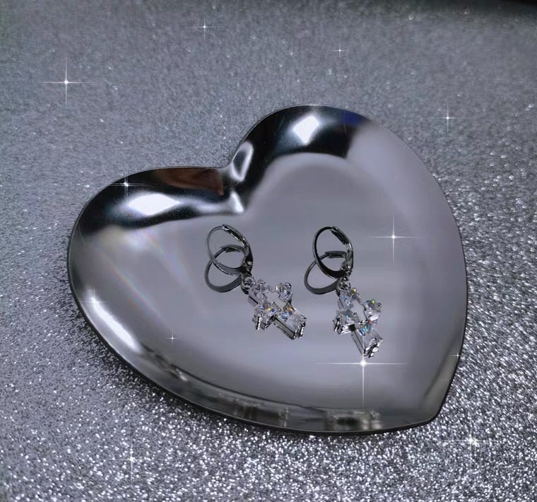 Edgy Aesthetic Crystal Cross Earrings - Earrings