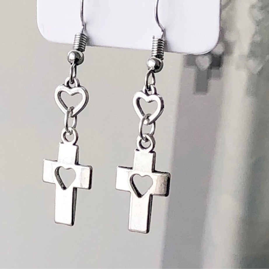 Egirl Heart Cross Drop Earrings - Earrings