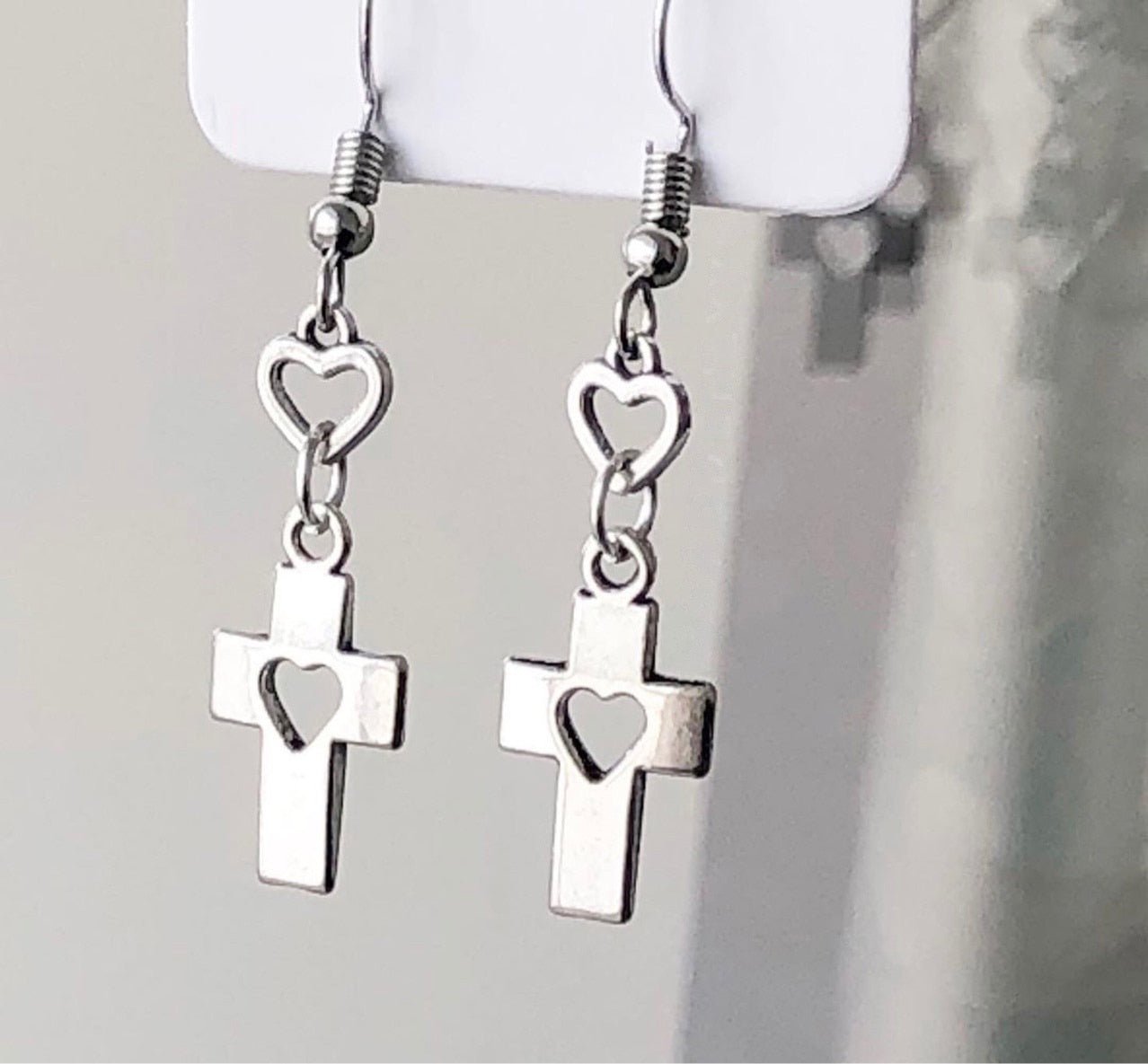 Egirl Heart Cross Drop Earrings - Earrings