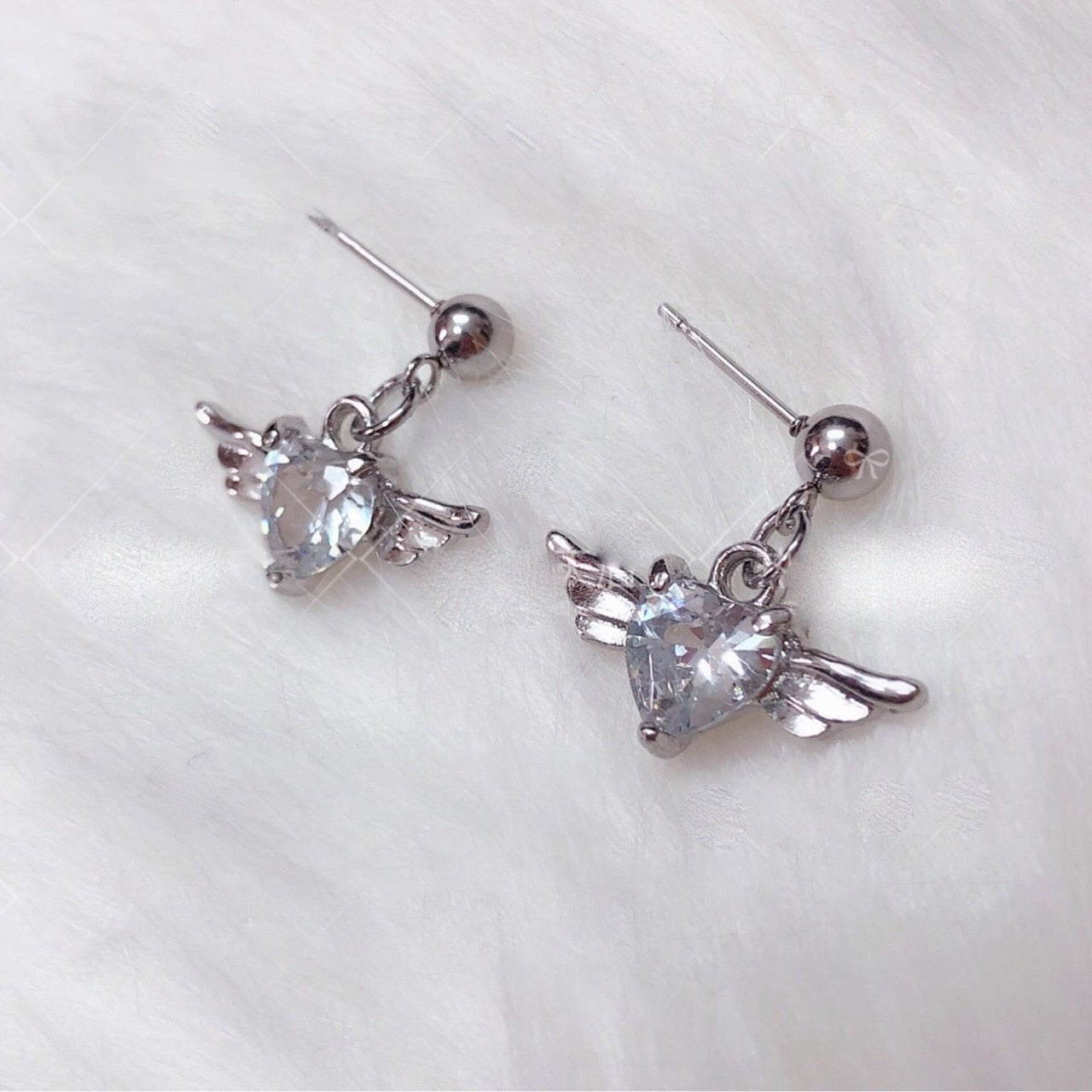 Egirl Heart Wing Crystal Earrings - Earrings