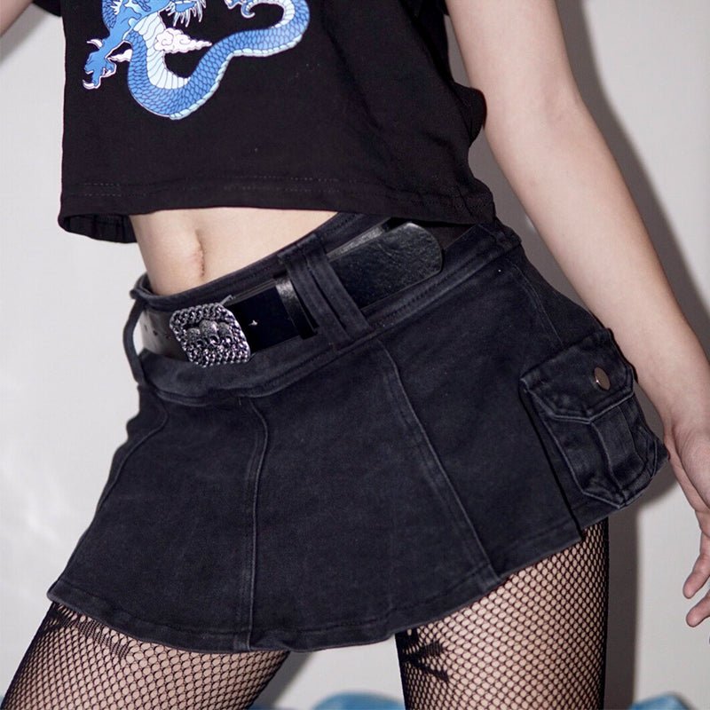 EGirl Mini Skirt with Skull Belt - Belts