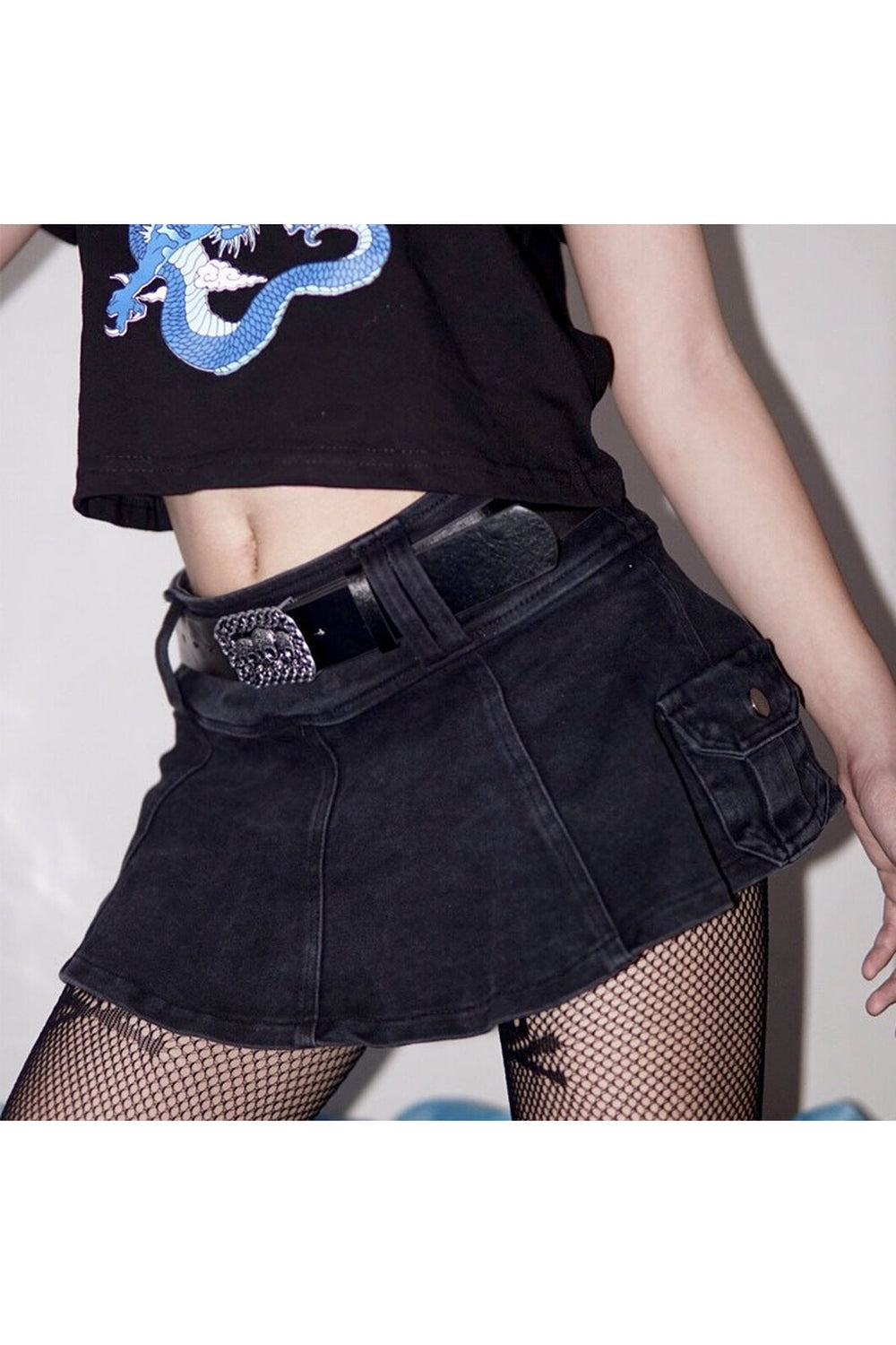 EGirl Mini Skirt with Skull Belt - Belts