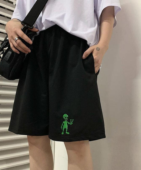 Egirl Style Alien Print Shorts - Shorts