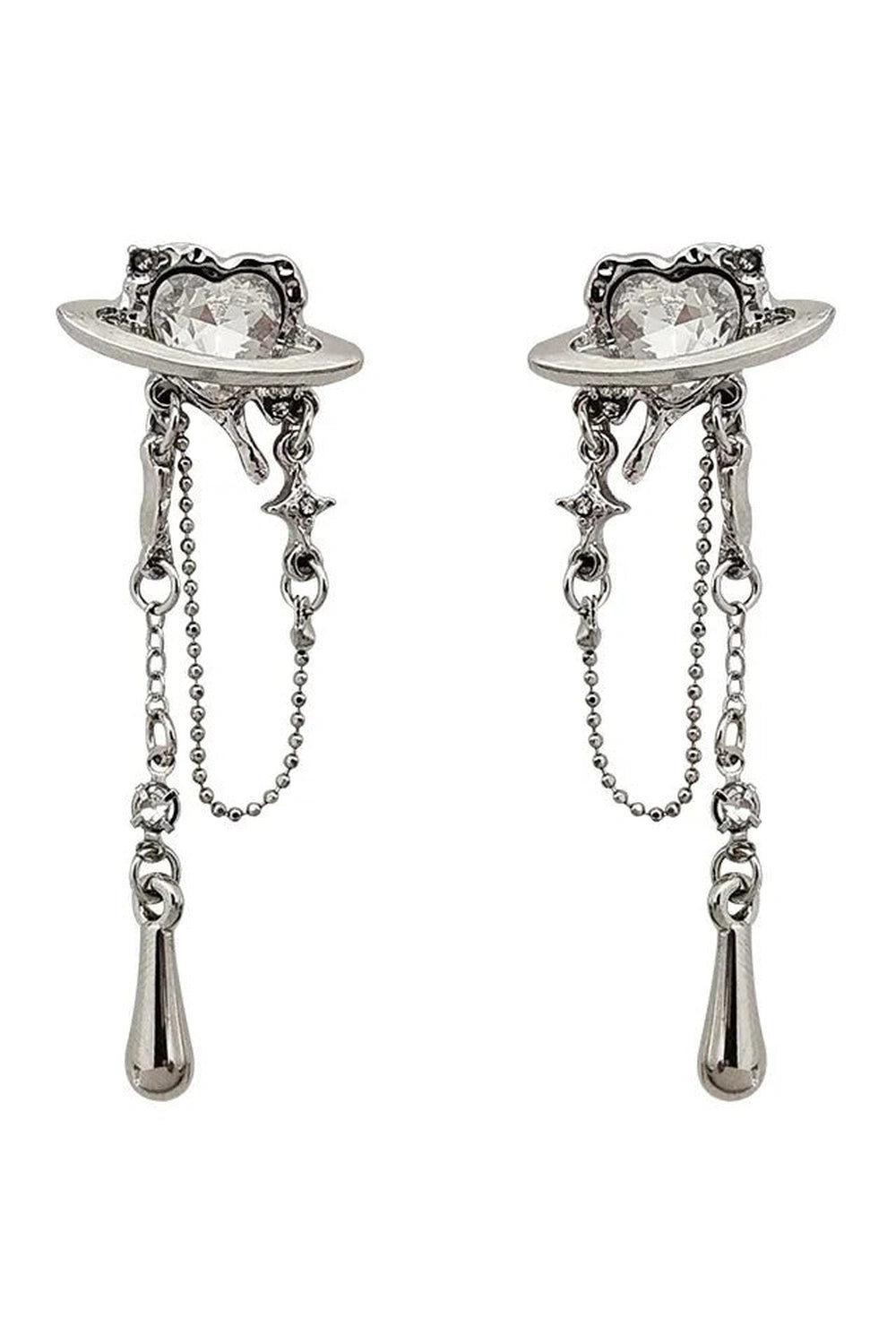 Elegant Saturn Chain Earrings with Crystal Detailing -