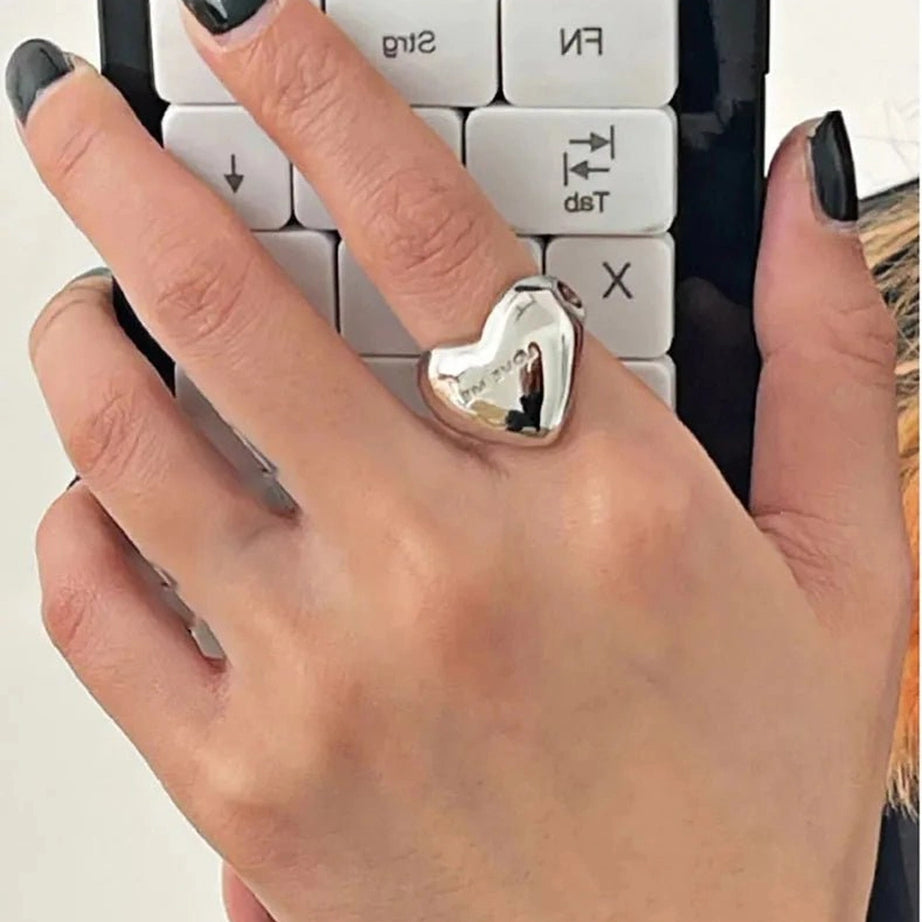 Elegant Silver LOVE Heart Ring Shoptery