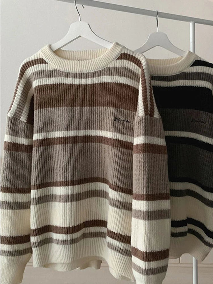 Embroidered Striped Winter Sweater -
