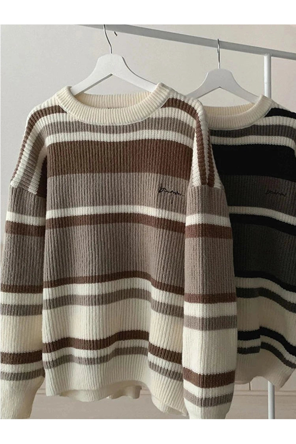 Embroidered Striped Winter Sweater -