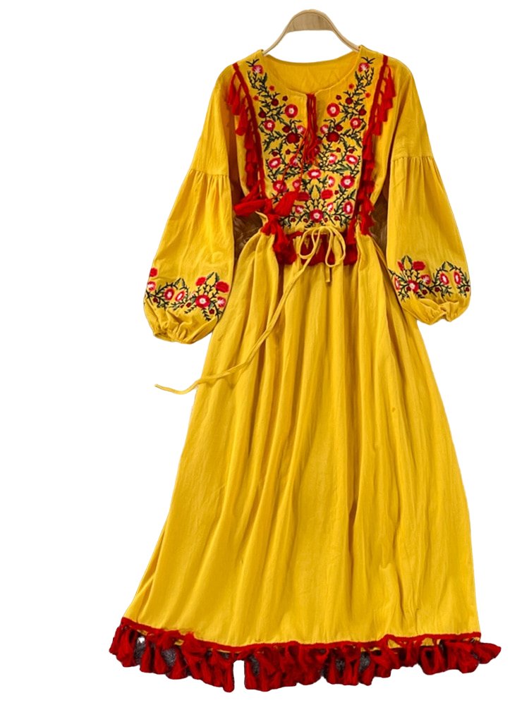 Ethnic Style Lace Cotton Dress - Dresses