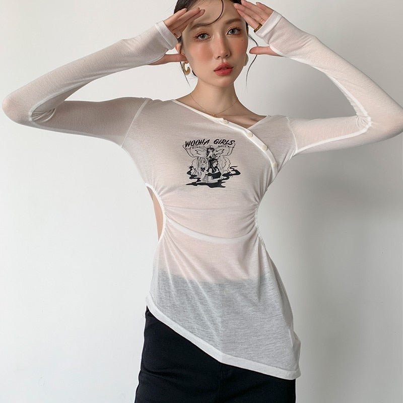 Fairy Irregular Long Sleeve Slim T-shirt - T-shirts