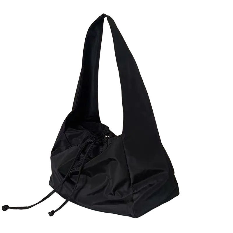Fashionable Black Nylon Bucket Handbag -