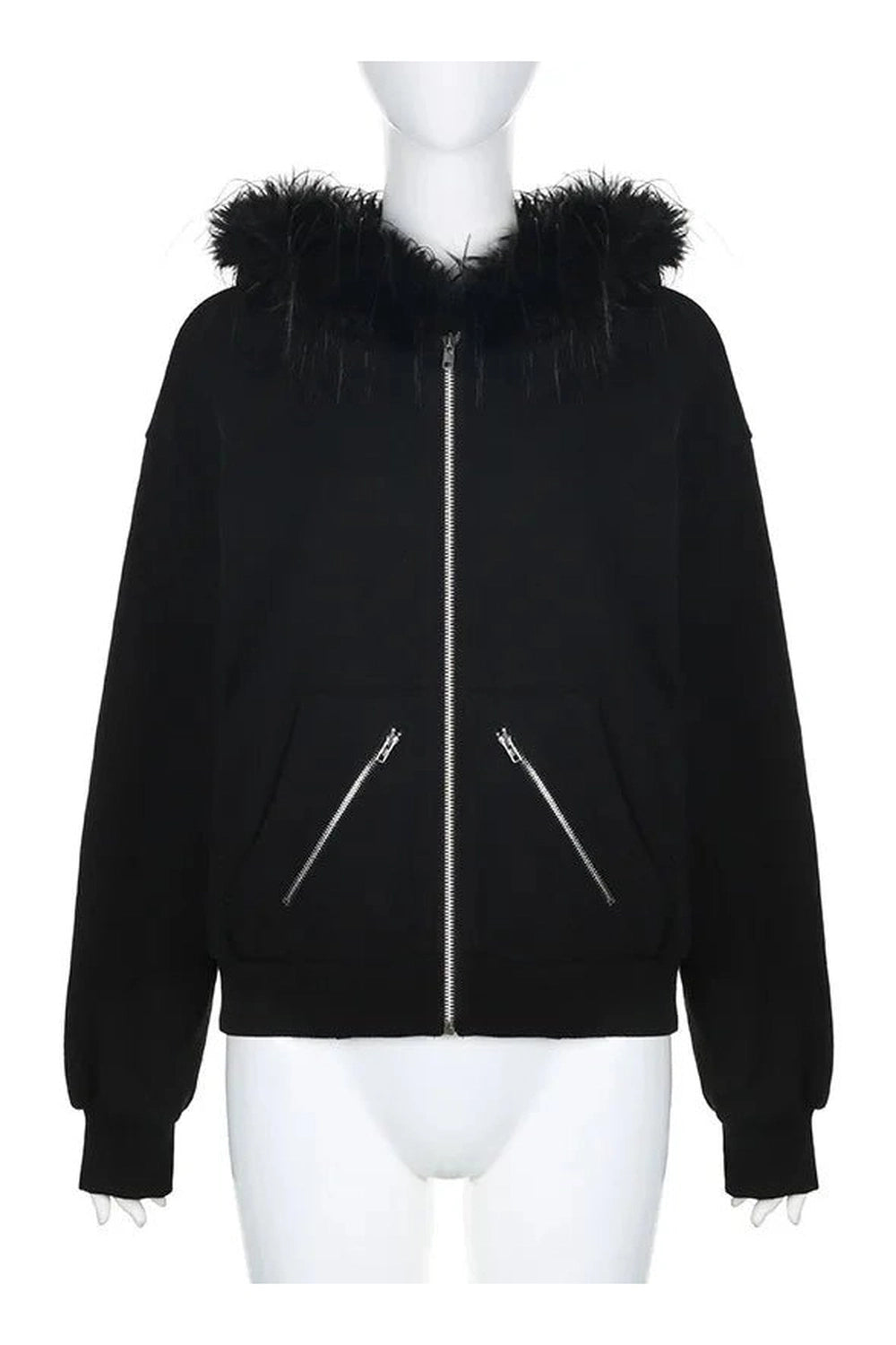 Faux Fur Collar Gothic Hoodie -