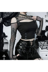 Alt Fishnet Patchwork Buckle Crop Top Shoptery