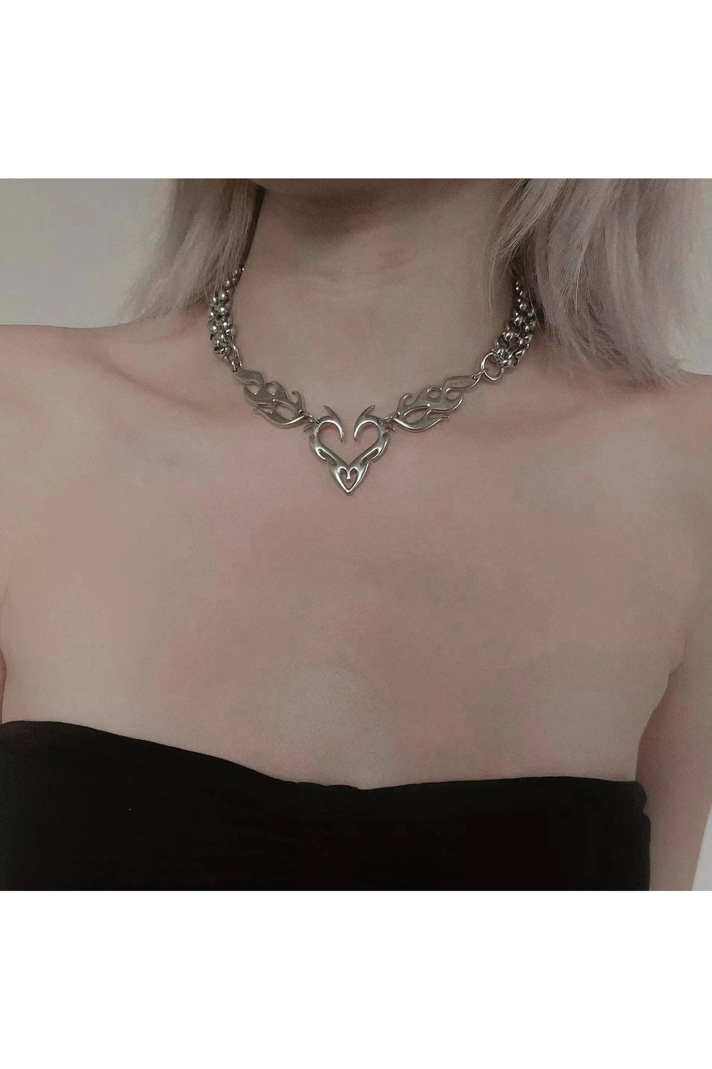 Edgy Flame Heart Punk Necklaces Shoptery