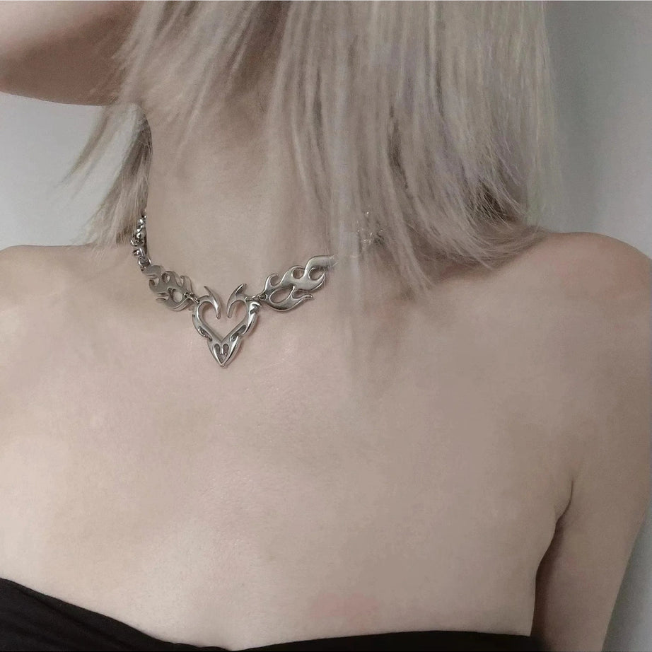 Edgy Flame Heart Punk Necklaces Shoptery
