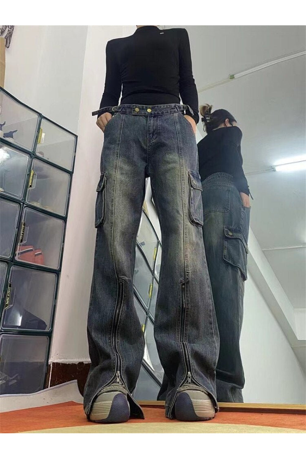 Flared Wide Leg Cargo Jeans Shoptery