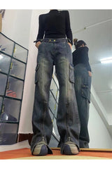 Flared Wide Leg Cargo Jeans Shoptery
