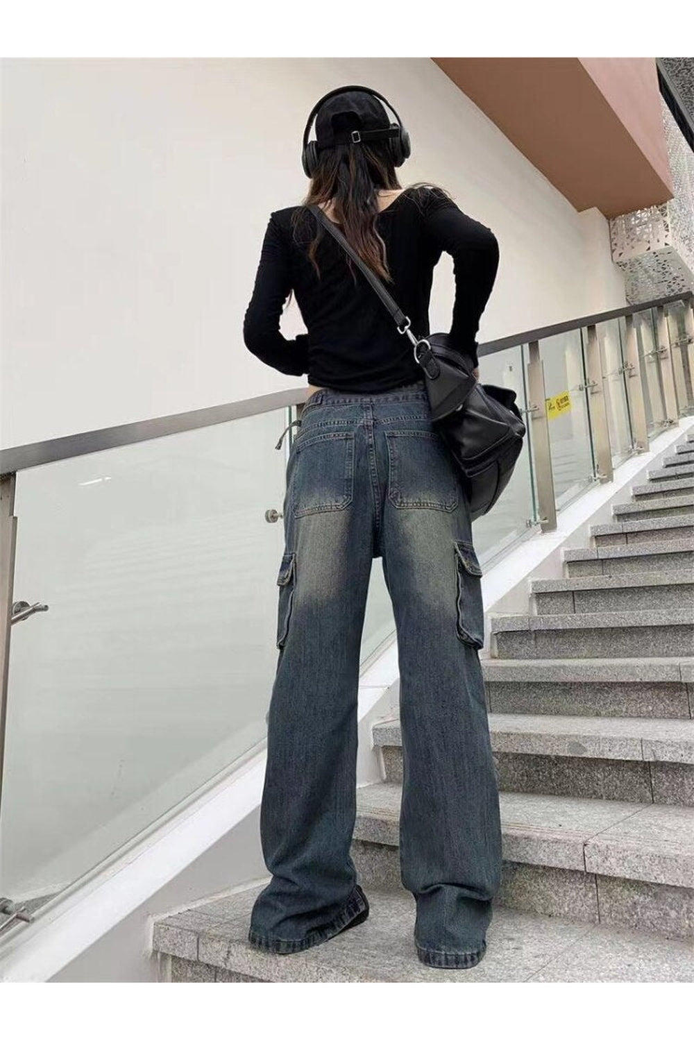 Flared Wide Leg Cargo Jeans Shoptery