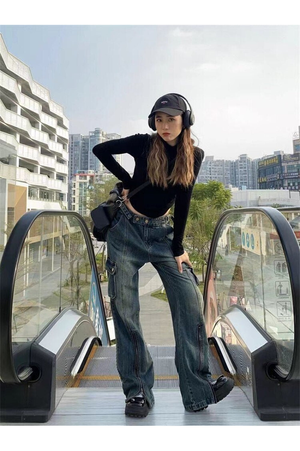 Flared Wide Leg Cargo Jeans Shoptery