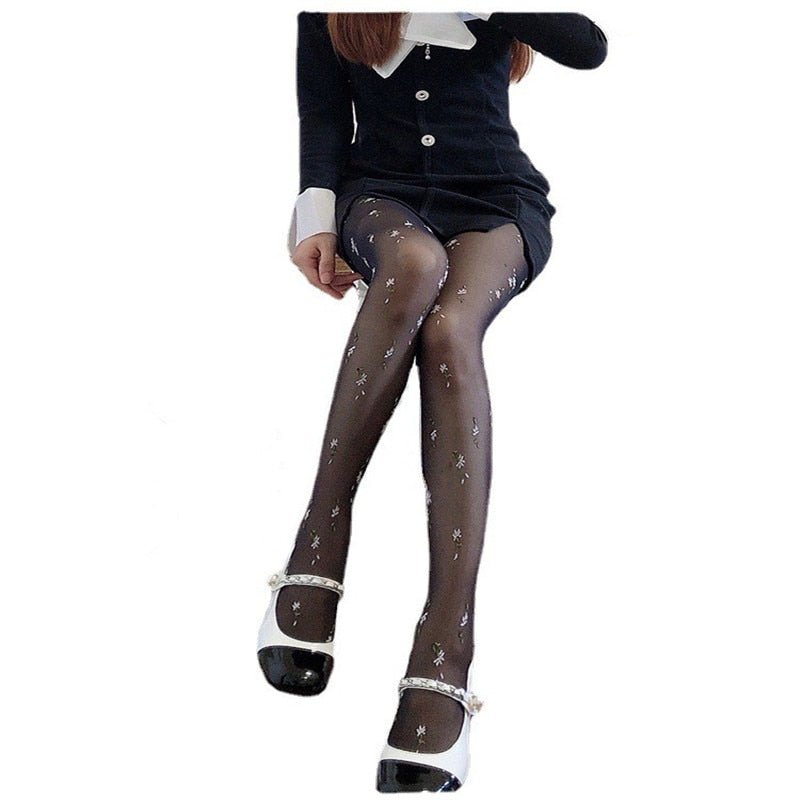 Floral Lolita Style College tights - Fishnet Tights