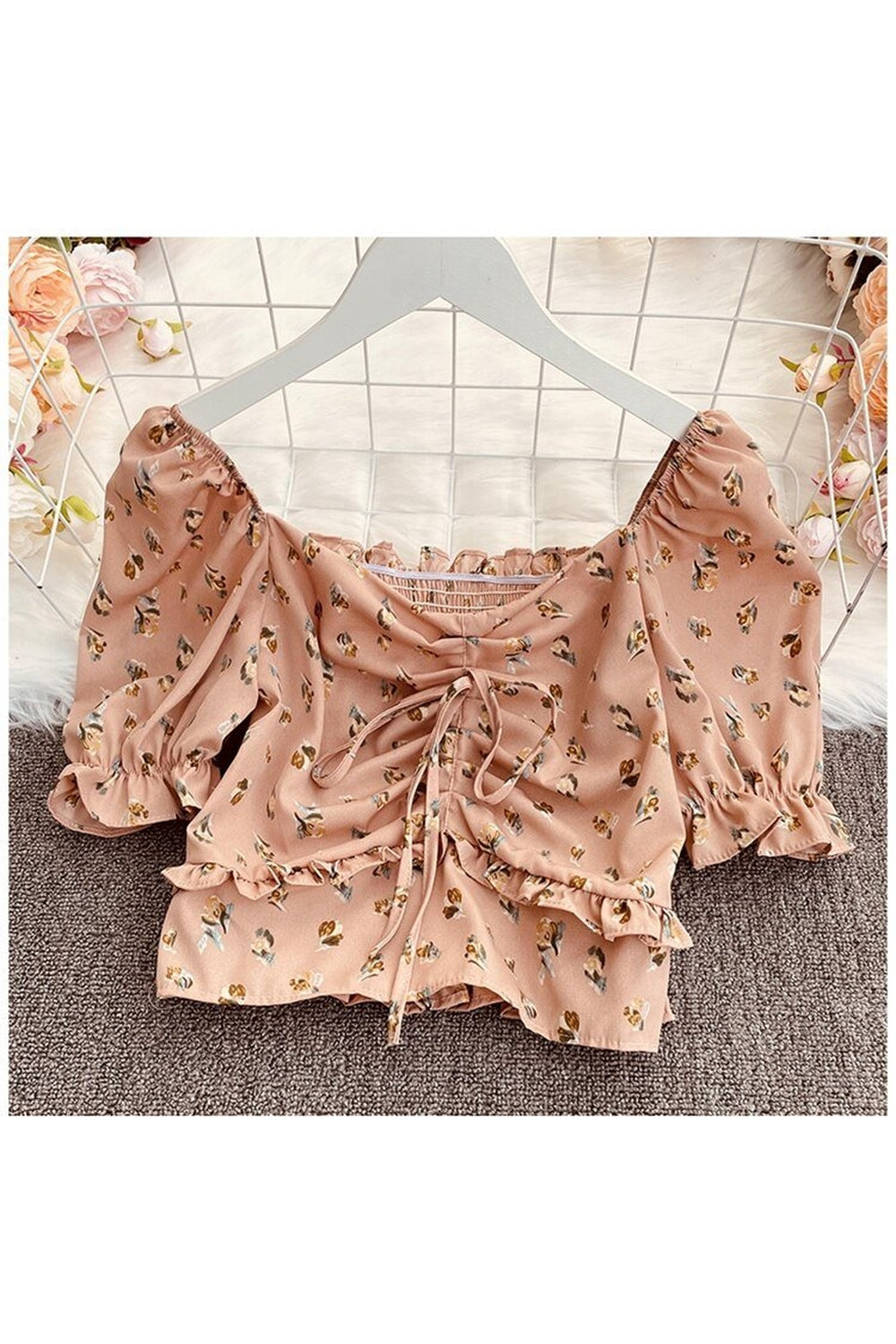 Floral Print Chiffon Blouse Pink One Size Shoptery