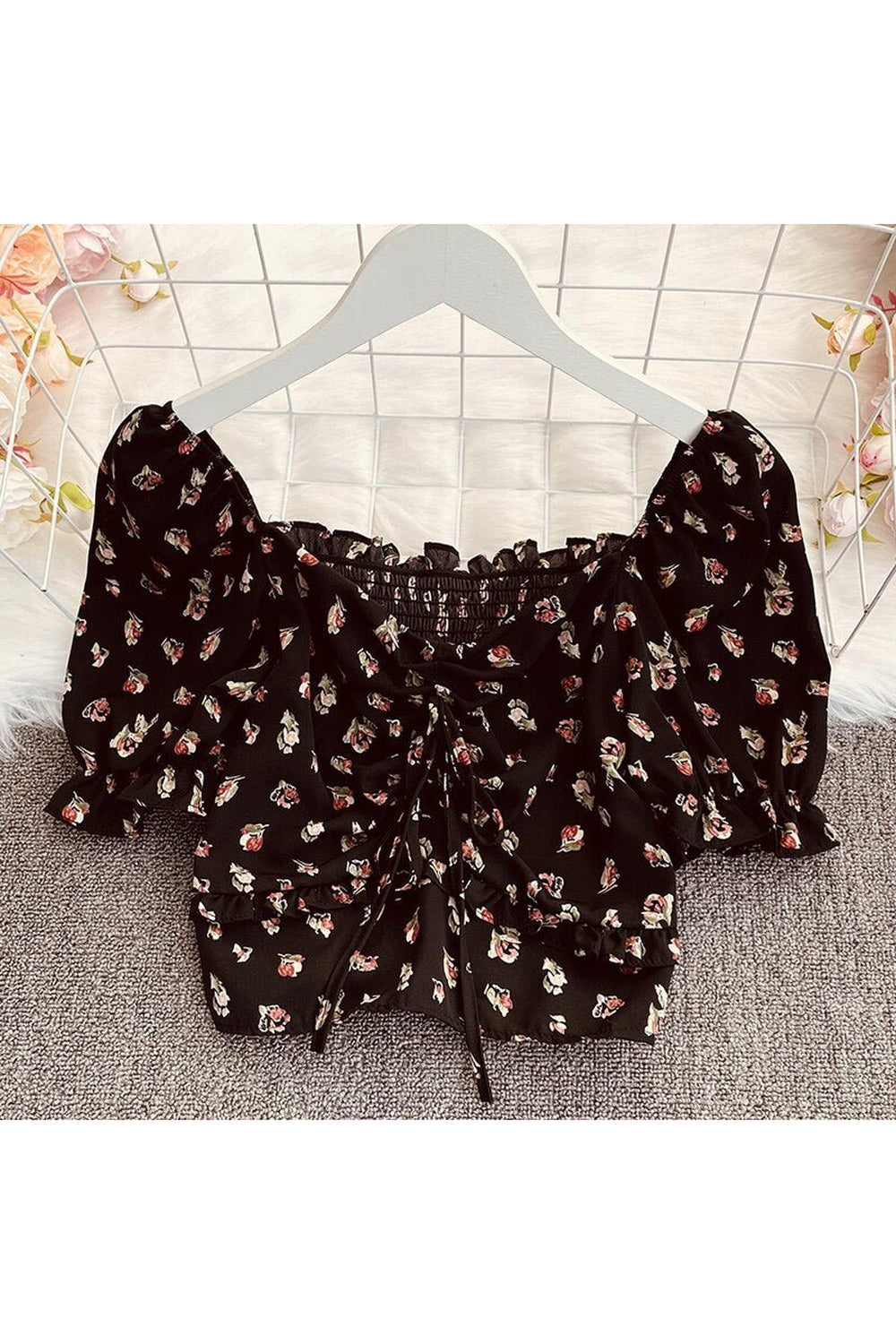 Floral Print Chiffon Blouse Black One Size Shoptery