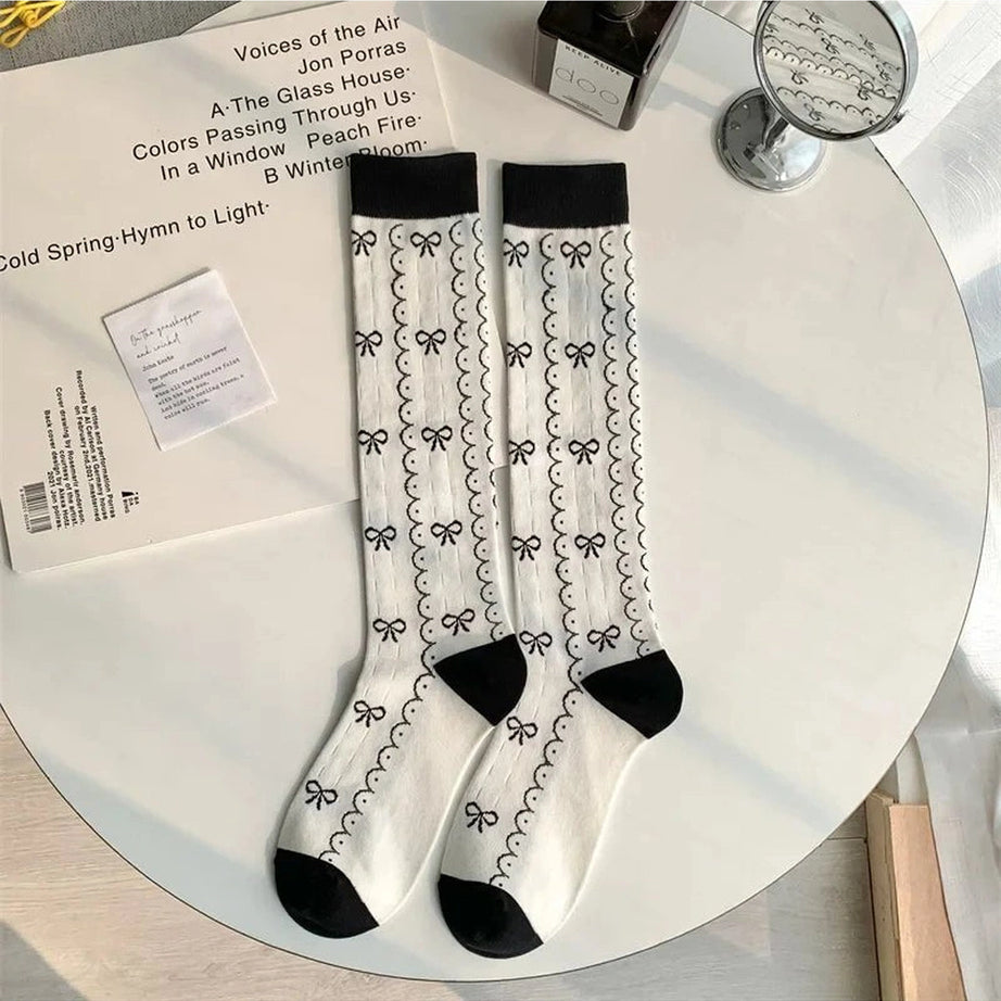 Floral Print Kawaii Knee Socks Bowknot One Size Shoptery