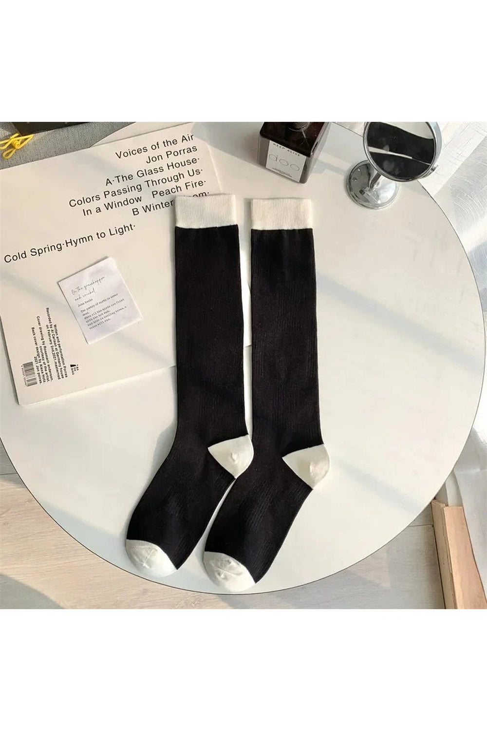 Floral Print Kawaii Knee Socks Black One Size Shoptery