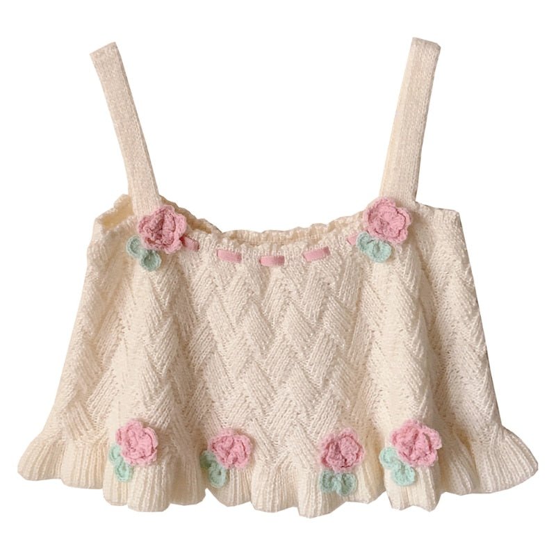 Flower Embroidery Tank Top - Crop Tops