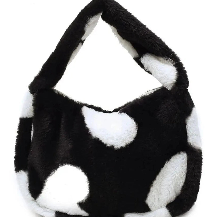 Aesthetic Fluffy Shoulder Plush Tote 4-black Shoptery