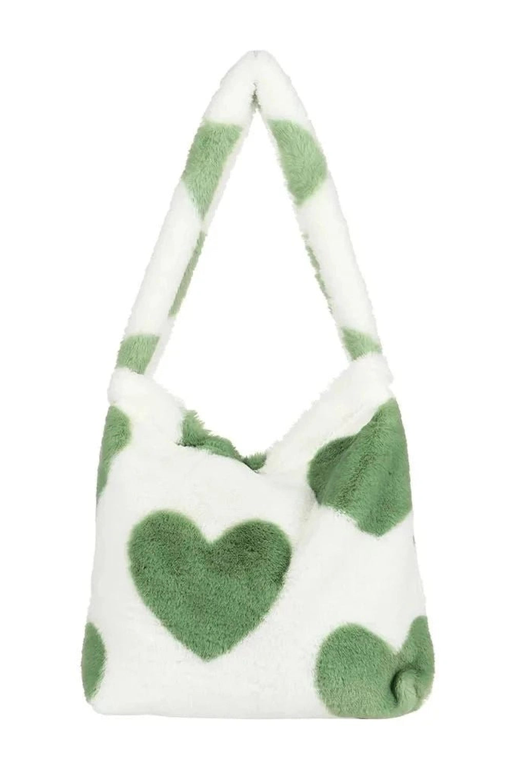 Aesthetic Fluffy Shoulder Plush Tote 1-green heart Shoptery