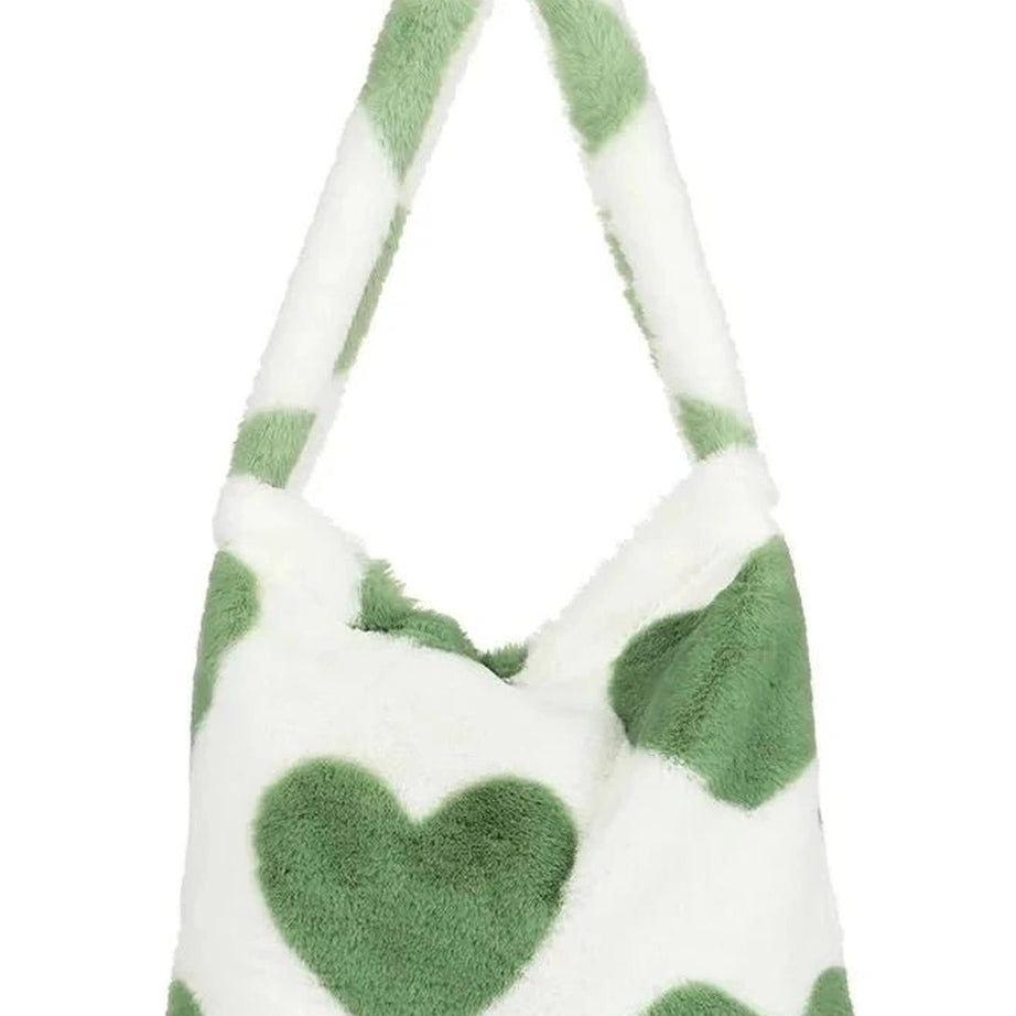 Aesthetic Fluffy Shoulder Plush Tote 1-green heart Shoptery