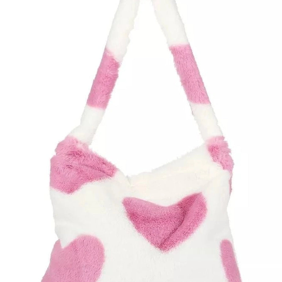 Aesthetic Fluffy Shoulder Plush Tote 1-pink heart Shoptery