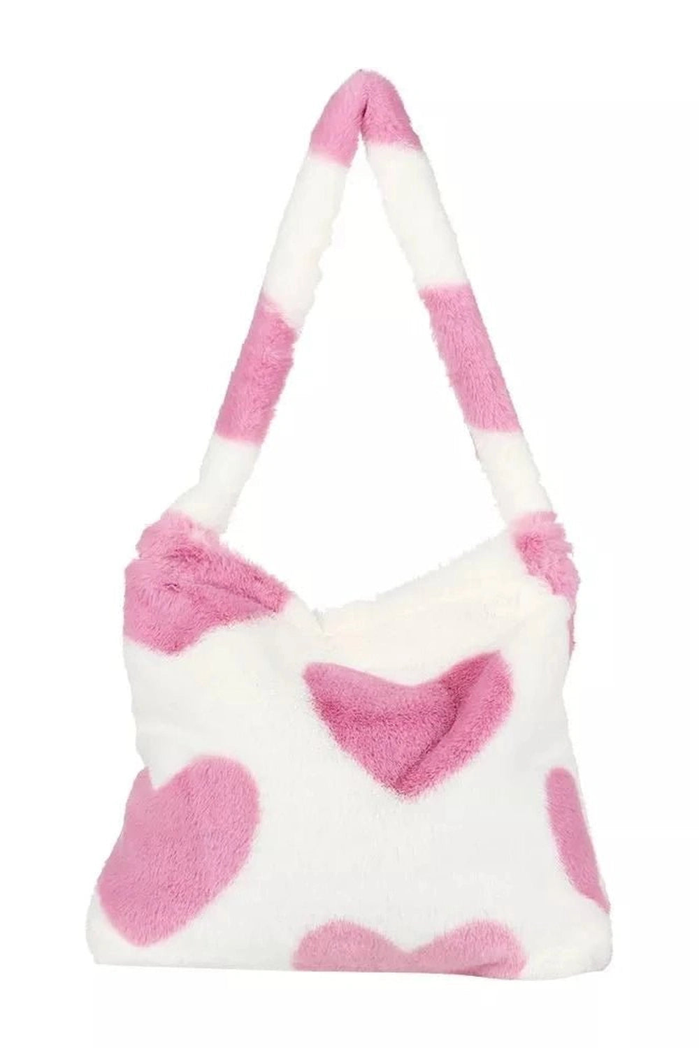 Aesthetic Fluffy Shoulder Plush Tote 1-pink heart Shoptery