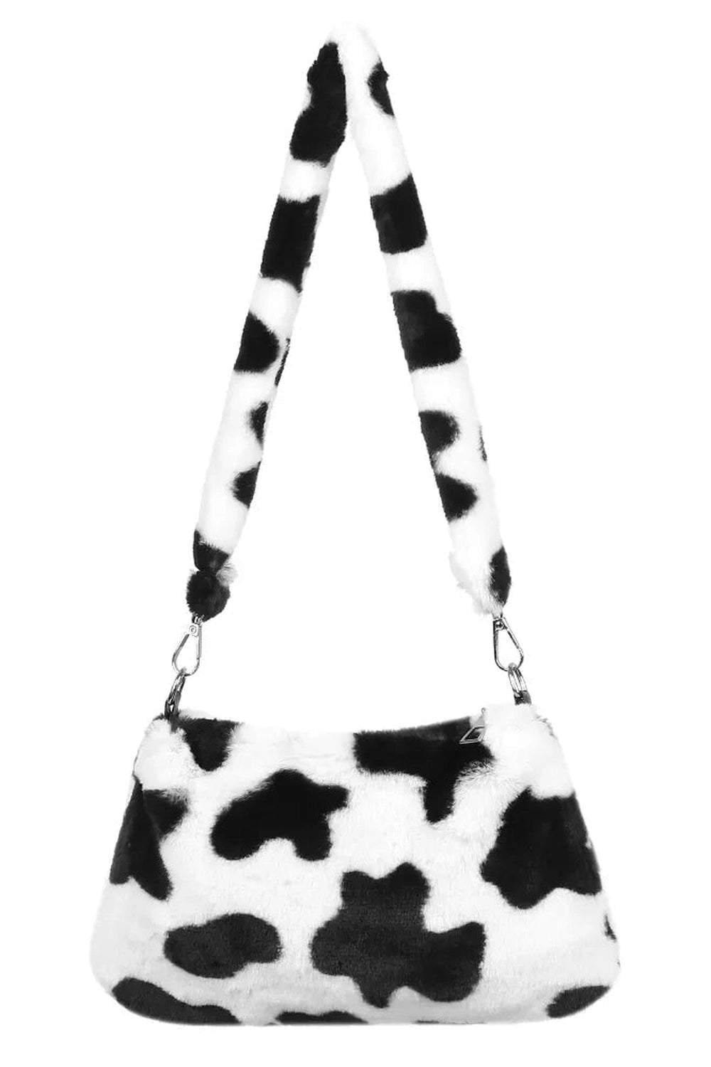 Aesthetic Fluffy Shoulder Plush Tote 2-black white Shoptery