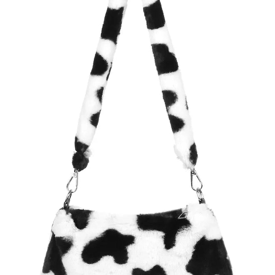 Aesthetic Fluffy Shoulder Plush Tote 2-black white Shoptery