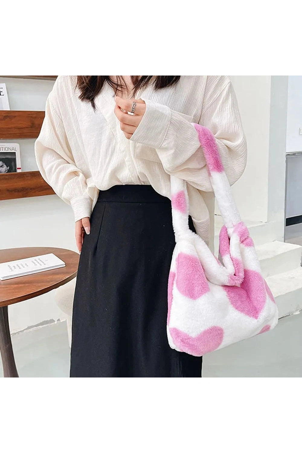 Aesthetic Fluffy Shoulder Plush Tote Shoptery