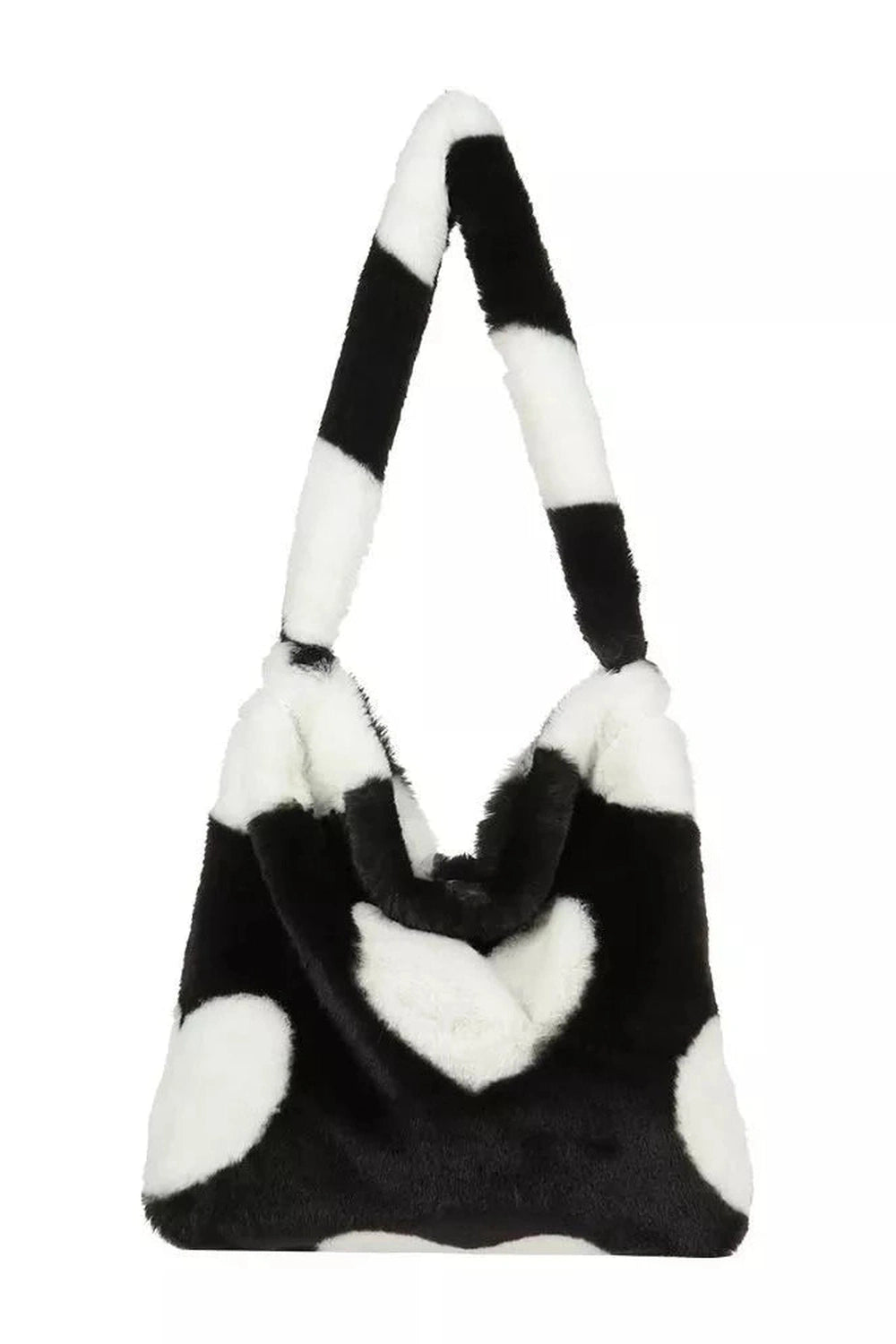 Aesthetic Fluffy Shoulder Plush Tote 1-black heart Shoptery