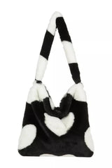Aesthetic Fluffy Shoulder Plush Tote 1-black heart Shoptery