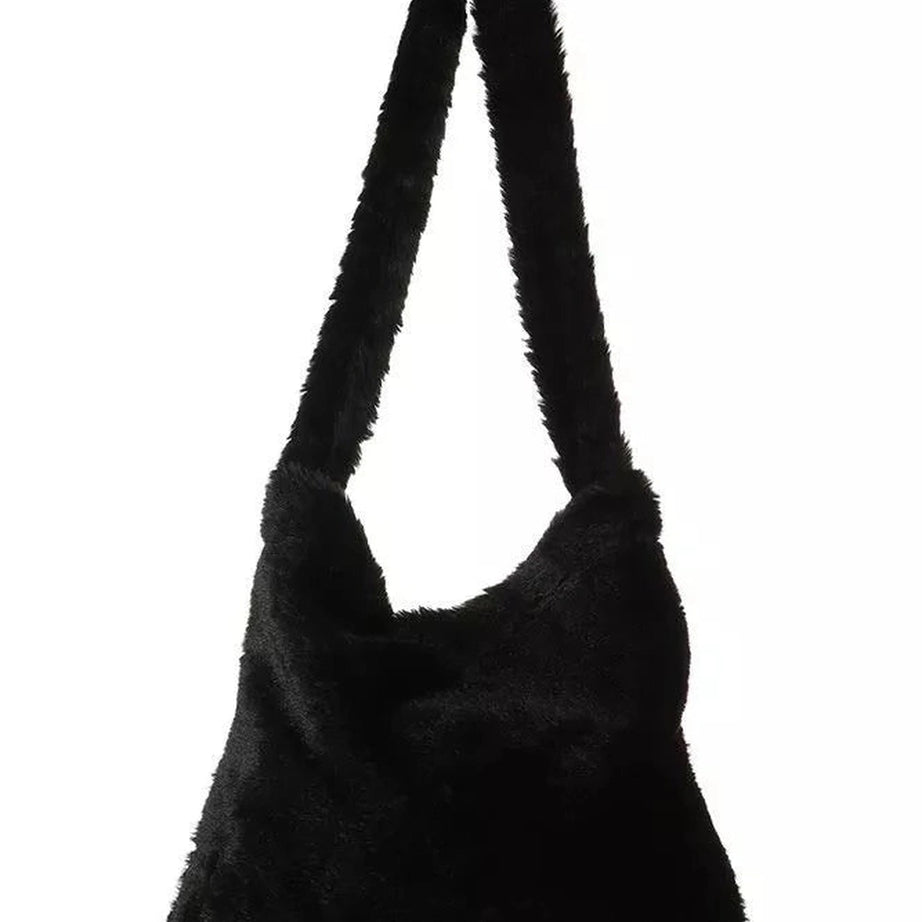 Aesthetic Fluffy Shoulder Plush Tote 1-black Shoptery