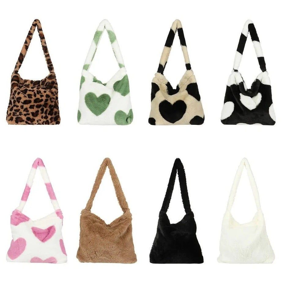Aesthetic Fluffy Shoulder Plush Tote Shoptery