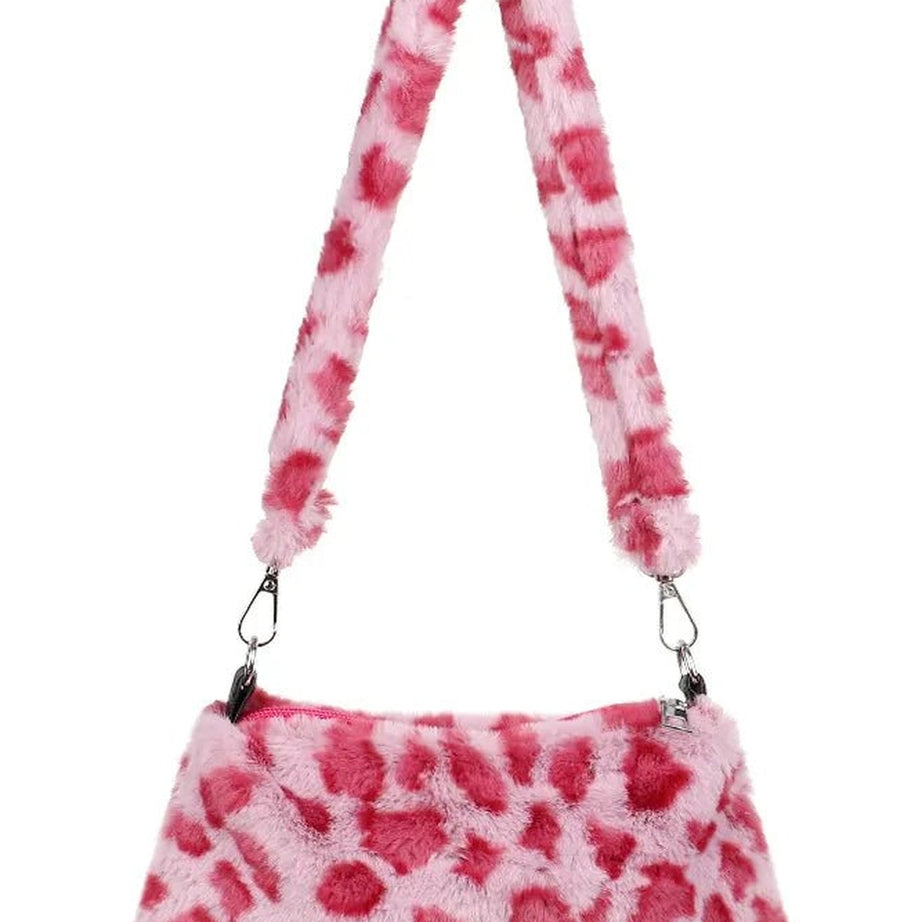 Aesthetic Fluffy Shoulder Plush Tote 2-pink leopard Shoptery