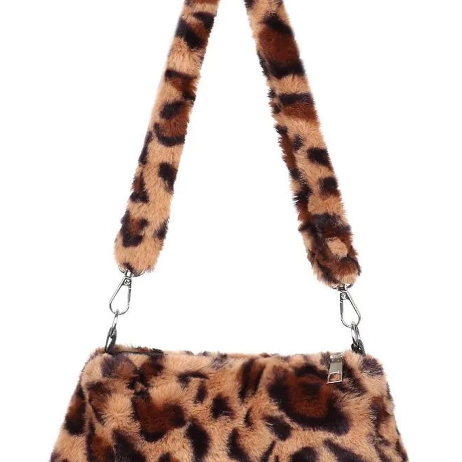 Aesthetic Fluffy Shoulder Plush Tote 2-leopard Shoptery