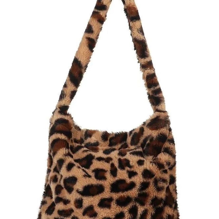 Aesthetic Fluffy Shoulder Plush Tote 1-leopard Shoptery