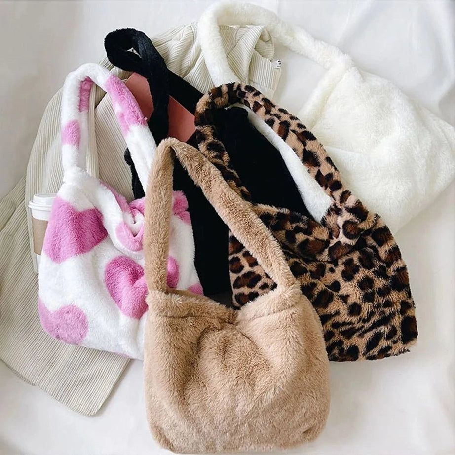 Aesthetic Fluffy Shoulder Plush Tote Shoptery