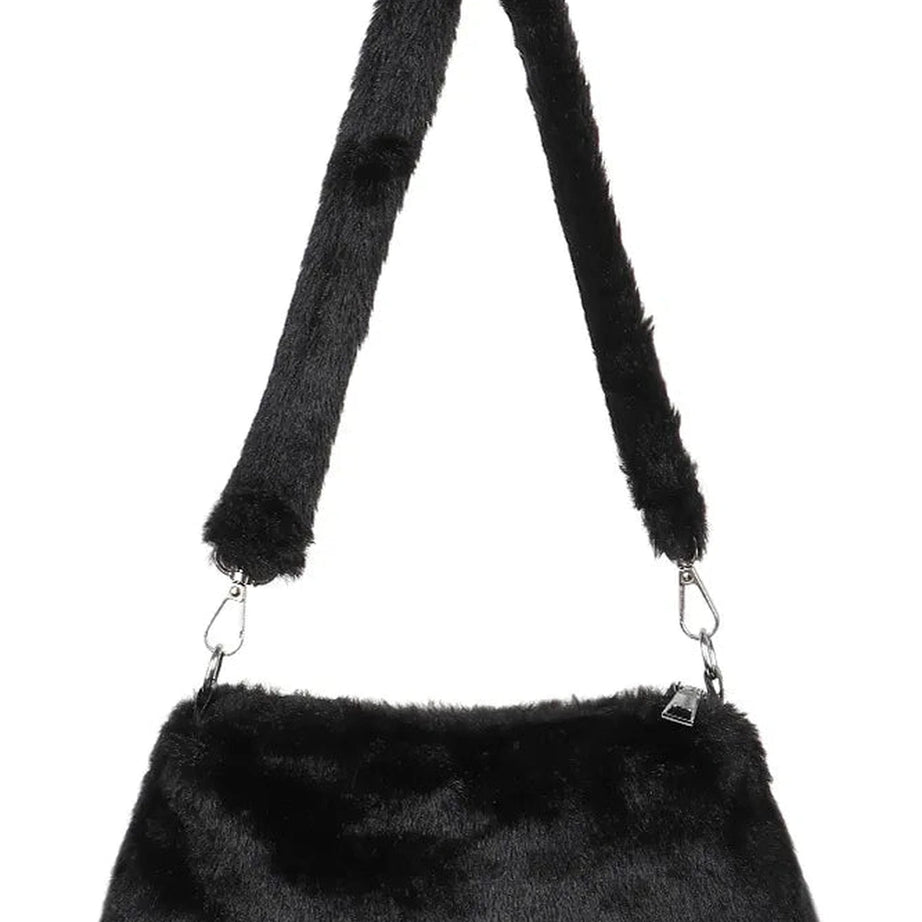 Aesthetic Fluffy Shoulder Plush Tote 2-black Shoptery